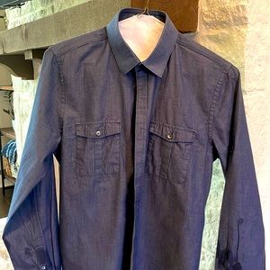 EXPRESS MENS HEATHER BLUE TWO POCKET CASUAL BUTTON DOWN LONG SLEEVE SHIRT SIZE M
